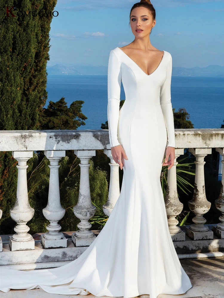 High-End Full Sleeve Pearls Satin Chapel Train Mermaid Wedding Dress 2021 Hot Sale V-Neck Backless Bridal Gown Robe De Mariage
High-End Full Sleeve Pearls Satin Chapel Train Mermaid Wedding Dress 2021 Hot Sale V-Neck Backless Bridal Gown Robe De Mariage