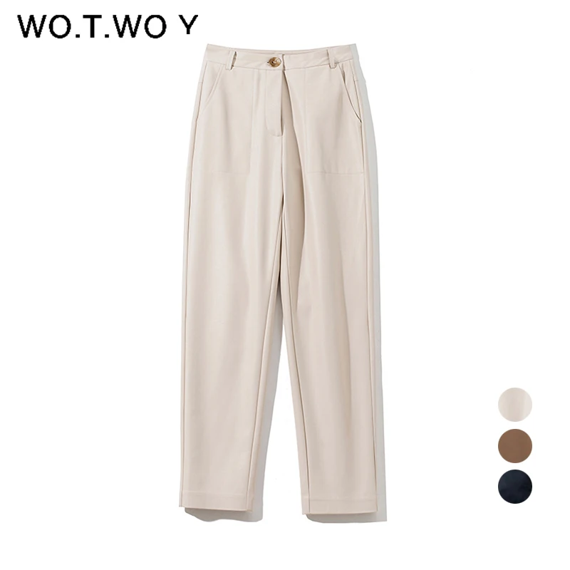WOTWOY High Waisted Straight Leather Trousers Women Zipper-Up Casual Fleece PU Leather Pants Female Black White Autumn Pants New
WOTWOY High Waisted Straight Leather Trousers Women Zipper-Up Casual Fleece PU Leather Pants Female Black White Autumn Pants New