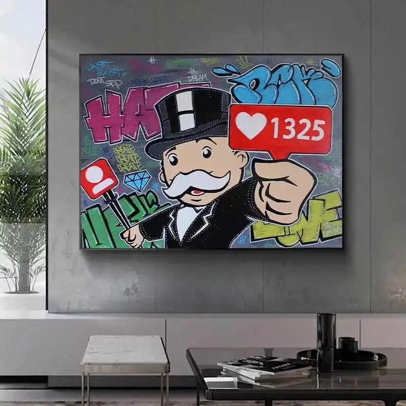 

Monopoly Man On Likes Hand Painted Canvas Oil Painting Monopoly Art Modern Pop Art Canvas Painting Large Wall Art Alec NOT PRINT