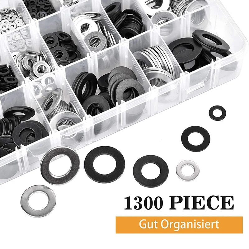 Flat Washers - 1300Pcs Flat Washers 10 Sizes Stainless Steel Flat Washers and Lock Washers Washer Assortment Set