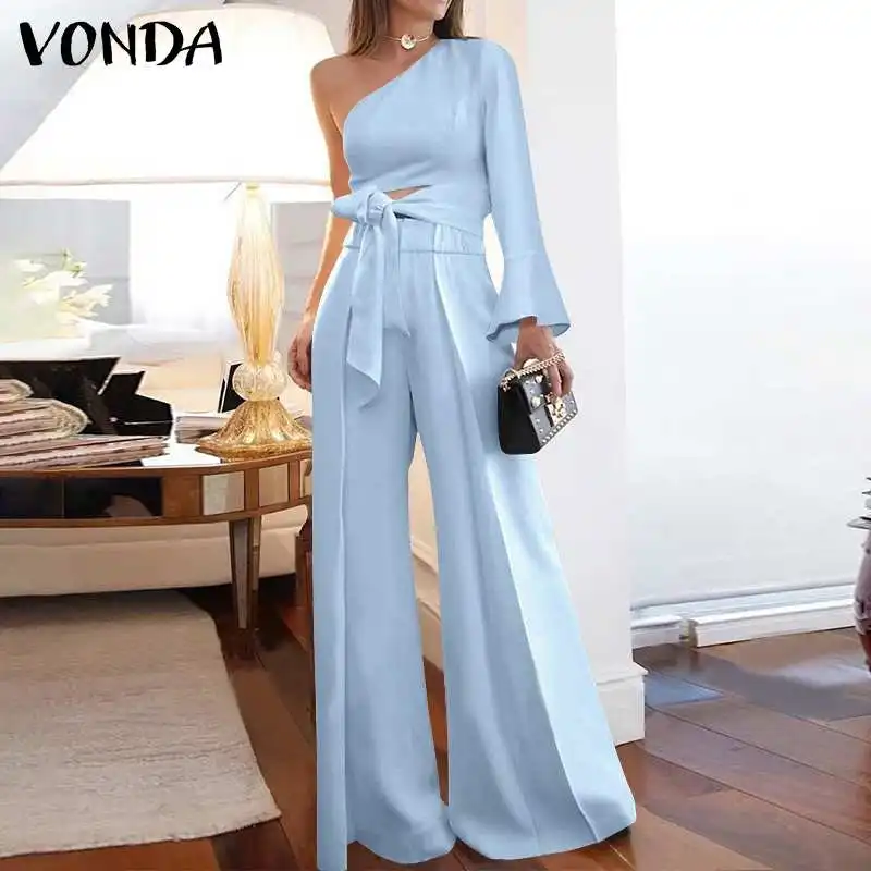 VONDA Long Jumpsuits 2022 Women Elegant Flare Sleeve Pleated Overalls Wide Leg Pantalones Sexy One Shoulder Solid Party Playsuit
VONDA Long Jumpsuits 2022 Women Elegant Flare Sleeve Pleated Overalls Wide Leg Pantalones Sexy One Shoulder Solid Party Playsuit