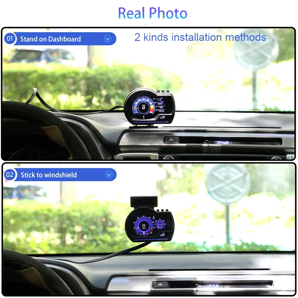 

HUD Head-up Displayer OBD+GPS LCD Durable Instrument Fast Data Update Speed Digital Speedometer Multiple Alarms