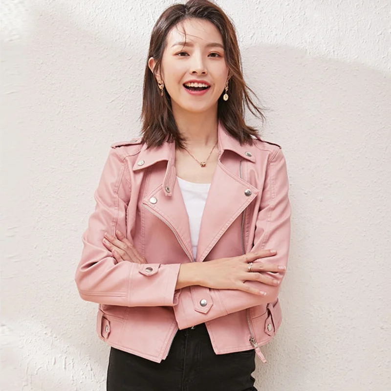 Autumn Winter Pu Faux Leather Jacket Women Pink Solid Zipper Slim Short Biker Jackets Coat Female Outwear Leather Moto Jackets
Autumn Winter Pu Faux Leather Jacket Women Pink Solid Zipper Slim Short Biker Jackets Coat Female Outwear Leather Moto Jackets