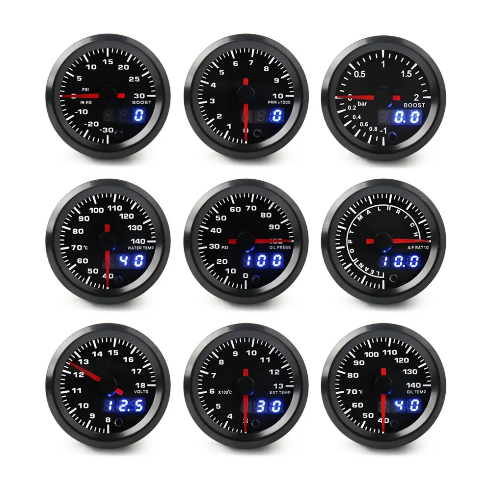 2" 52mm 7 Colors LED Dual Display Boost Water Oil temp Oil pressure Voltmeter Air fuel Ratio EGT Tachometer Car Gauge 
2" 52mm 7 Colors LED Dual Display Boost Water Oil temp Oil pressure Voltmeter Air fuel Ratio EGT Tachometer Car Gauge
