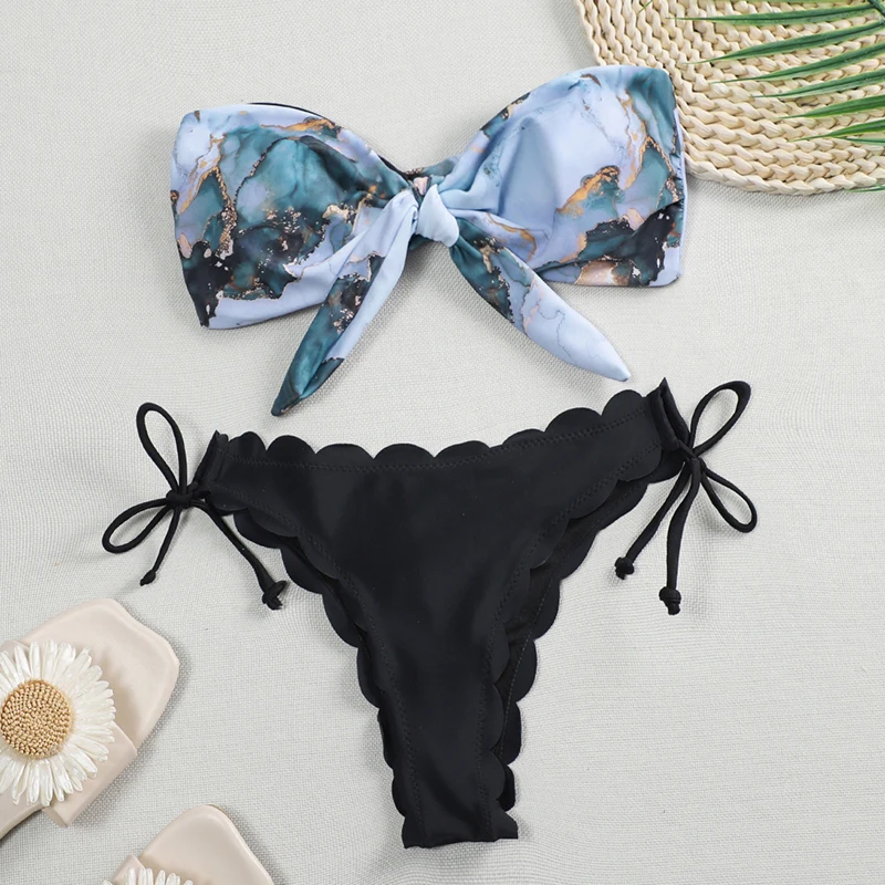 Sexy Scalloped Marble Print Bikini Women Bandeau Swimwear Female Swimsuit Two-pieces Bikini set Knotted Bather Bathing Suit Swim
Sexy Scalloped Marble Print Bikini Women Bandeau Swimwear Female Swimsuit Two-pieces Bikini set Knotted Bather Bathing Suit Swim