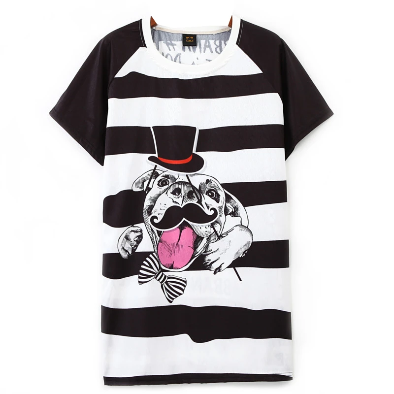 Vefadisa Summer Cartoon Dog Print Women T-shirt 2020 Black White Stripe Loose Short Sleeve QYF2472 | Женская одежда