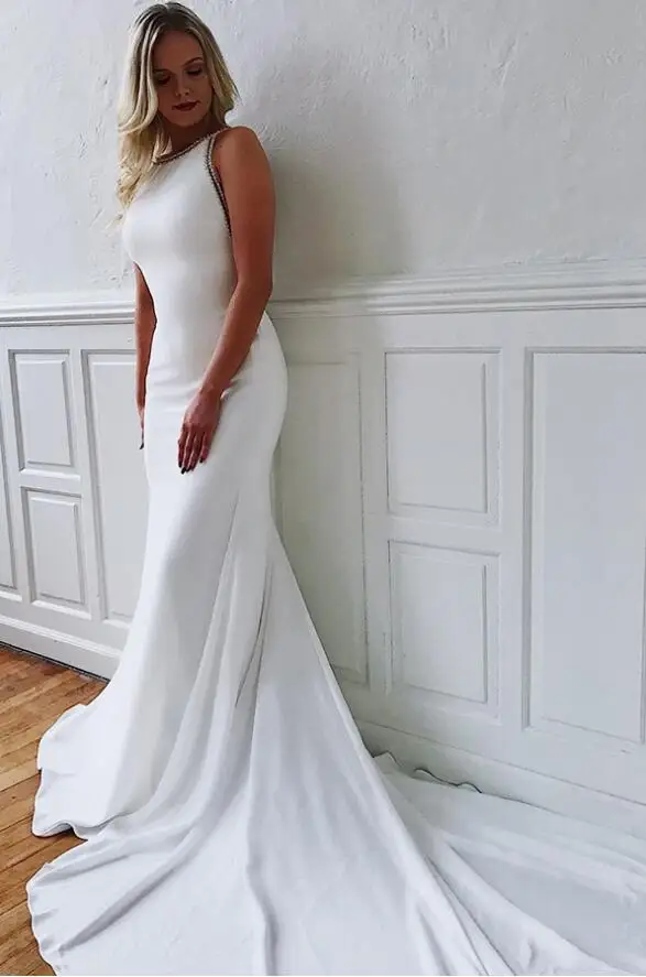 Glorious Sleeveless Mermaid Jewel Chapel-Train White Backless Wedding Dresses Princess Bridal Gown
Glorious Sleeveless Mermaid Jewel Chapel-Train White Backless Wedding Dresses Princess Bridal Gown