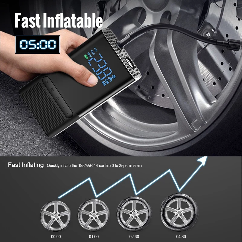 Rechargeable Car Air Compressor Inflator Pump Lcd Display LED Lamp for Tire Inflatable Wireless Electric Power Bank
Rechargeable Car Air Compressor Inflator Pump Lcd Display LED Lamp for Tire Inflatable Wireless Electric Power Bank