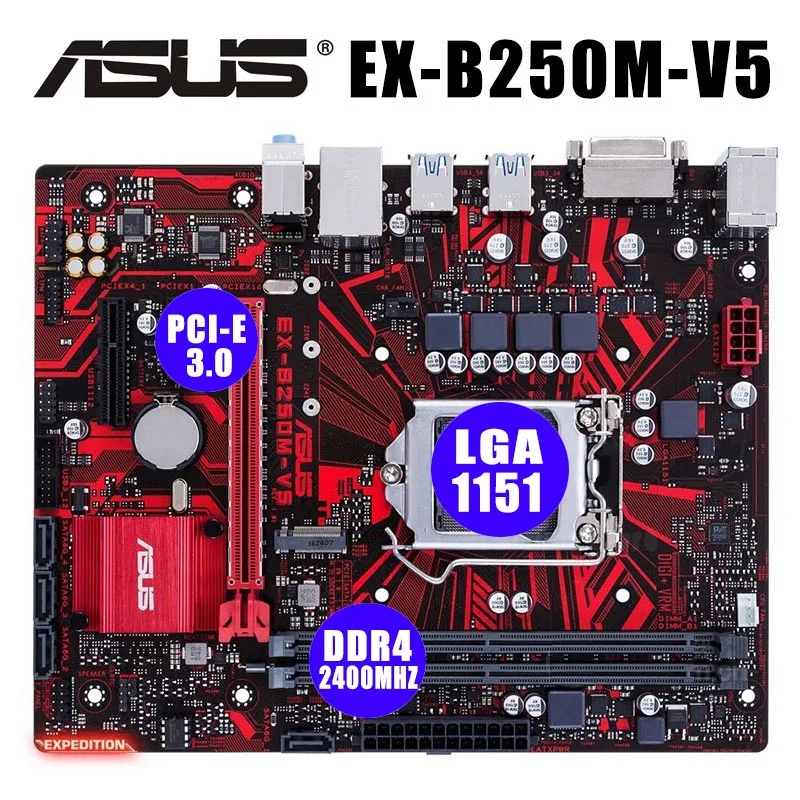 Материнская плата Asus EX-B250M-V5 материнская LGA 1151 i7/i5/i3 M.2 DVI DDR2 двухканальная DDR4 2400 МГц