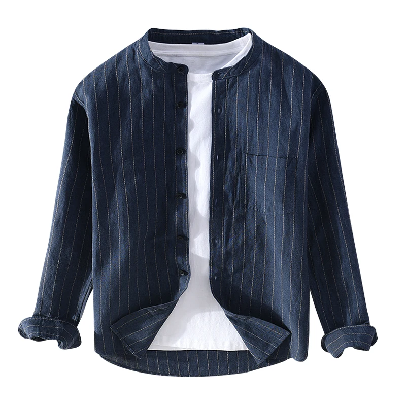 Strriped Long Sleeve Shirt for Men Regular Stand Collor Fashion Tops Male Summer New Cotton Linen Button Up Down Retro Clothes
Strriped Long Sleeve Shirt for Men Regular Stand Collor Fashion Tops Male Summer New Cotton Linen Button Up Down Retro Clothes
