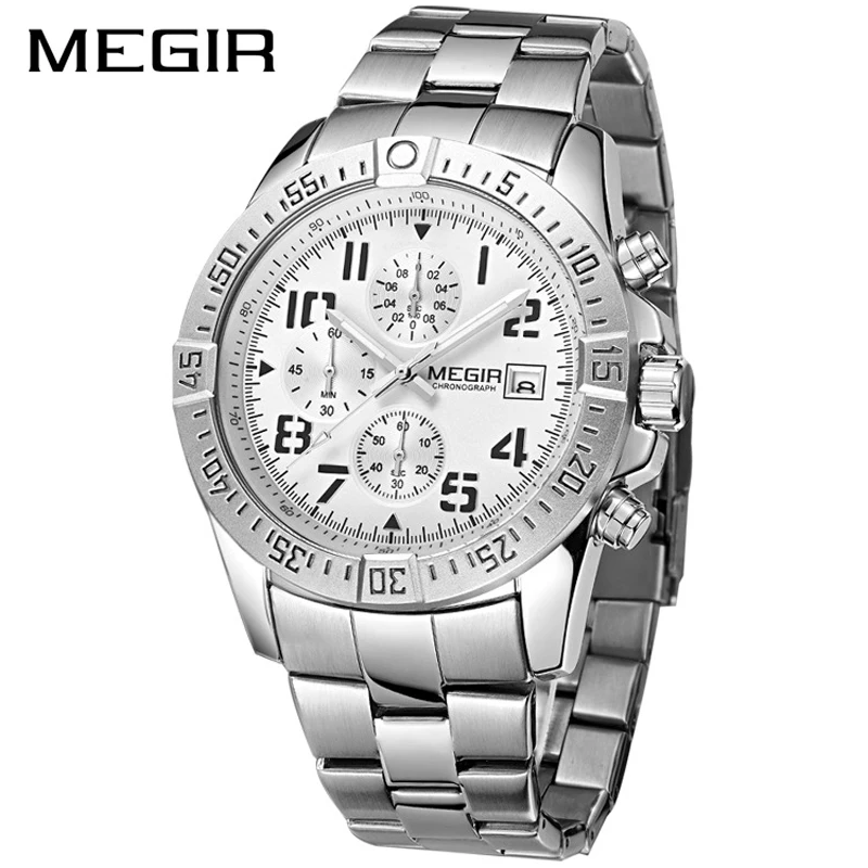 

MEGIR Fashion Luminous Waterproof Trend Men's Quartz Watch Stainless Steel Multifunction Three Eyes Sports Watch Six Needle 2030