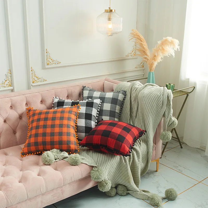 Cross-Border Sales Polyester Cotton Ball Edge Pillow Cover New Plaid Square Throw Pillowcase
Cross-Border Sales Polyester Cotton Ball Edge Pillow Cover New Plaid Square Throw Pillowcase