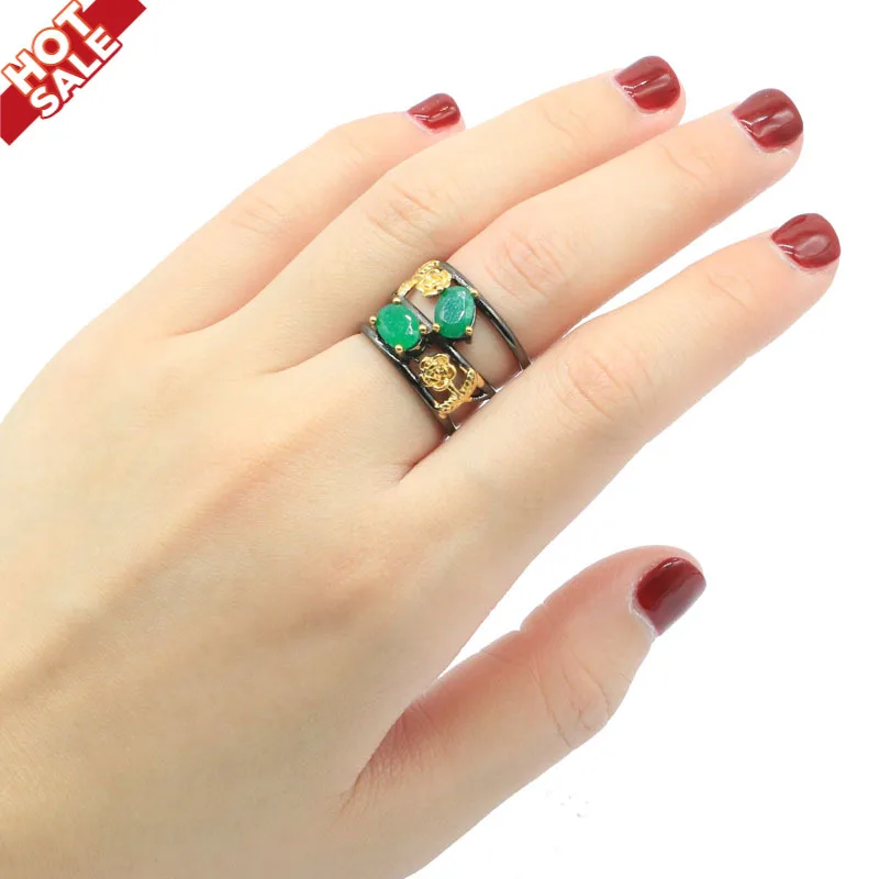 15x10mm SheCrown настоящий зеленый изумруд для женщин винтажные черные золотые цвета
