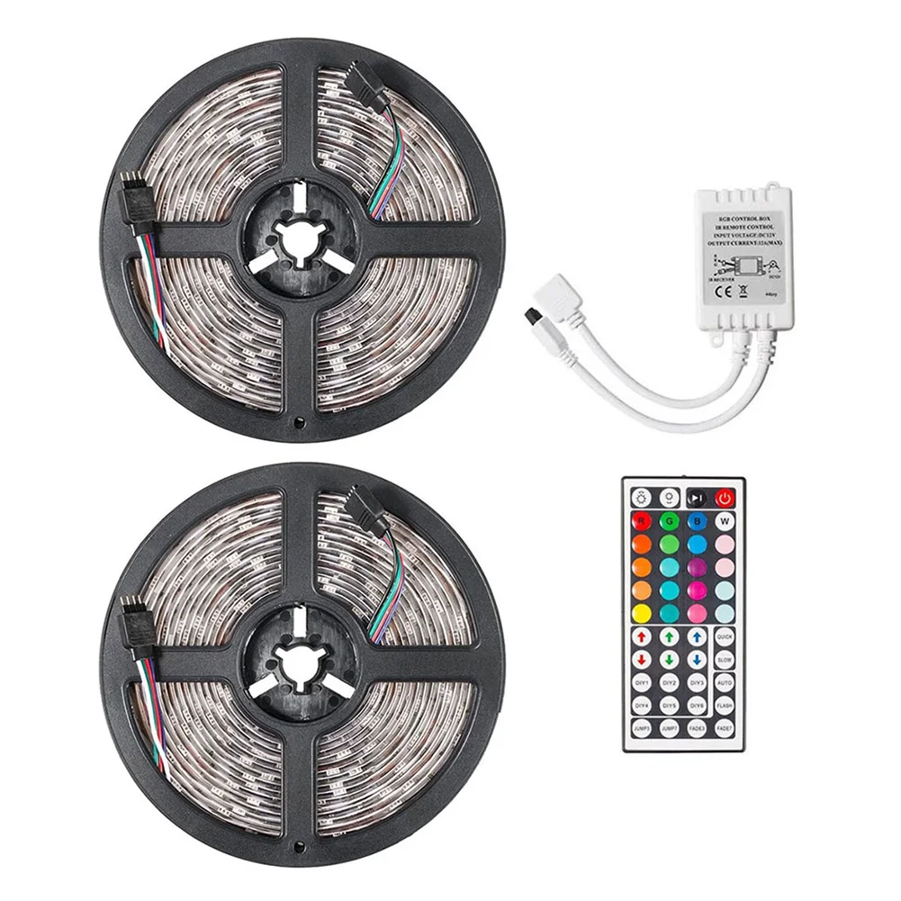 10m SMD 3528 RGB LED Strip Light DC 12V Flexible Tape Ribbon Lamp with 44 Key Remote Control for TV Desktop Background Decor
10m SMD 3528 RGB LED Strip Light DC 12V Flexible Tape Ribbon Lamp with 44 Key Remote Control for TV Desktop Background Decor