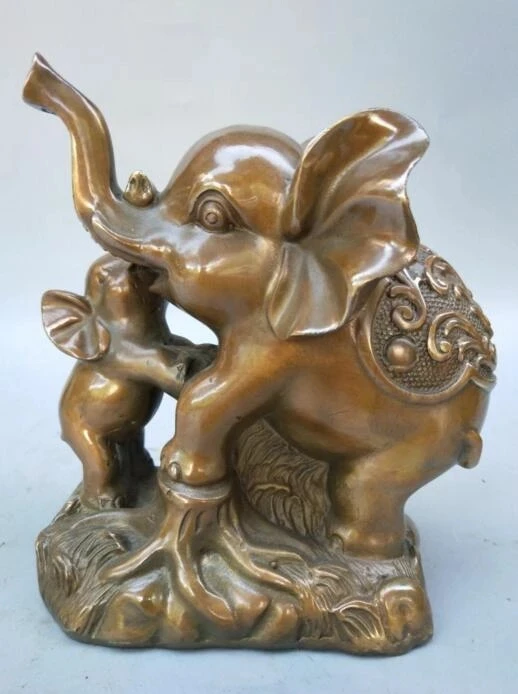 Китайская статуя из чистой латуни, женский слон и маленький слон 
Китайская статуя из чистой латуни, женский слон и маленький слон