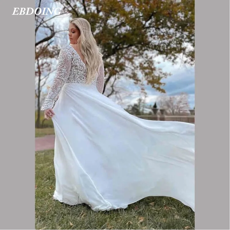 Newest Wedding Dress For Bride A-line Deep V Neckline Vestidos De Novia Full Sleeves curved Plus Sizes Bride Gown With Beading
Newest Wedding Dress For Bride A-line Deep V Neckline Vestidos De Novia Full Sleeves curved Plus Sizes Bride Gown With Beading