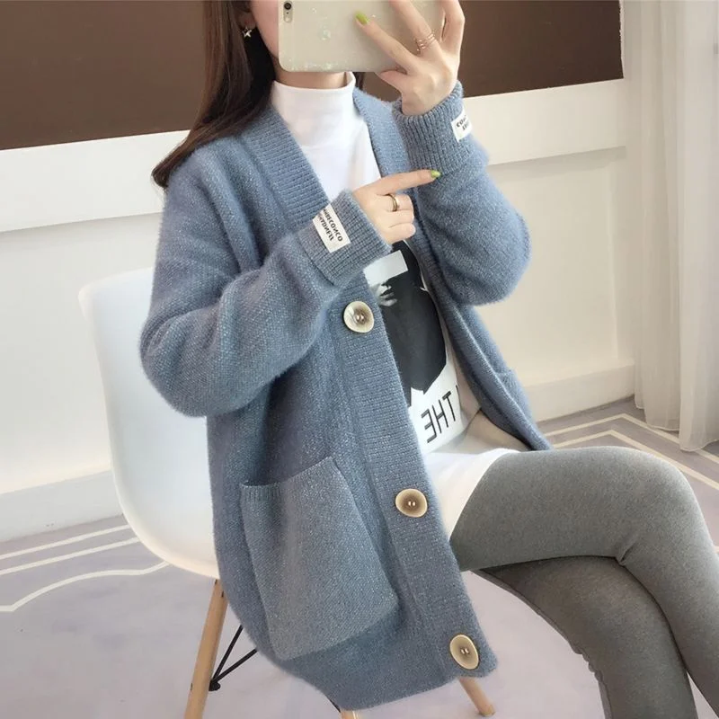Oversized Cardigan Women's Sweater Loose V-neck Knitted Sweater Long Sleeve Pocket Women's Coat
Oversized Cardigan Women's Sweater Loose V-neck Knitted Sweater Long Sleeve Pocket Women's Coat