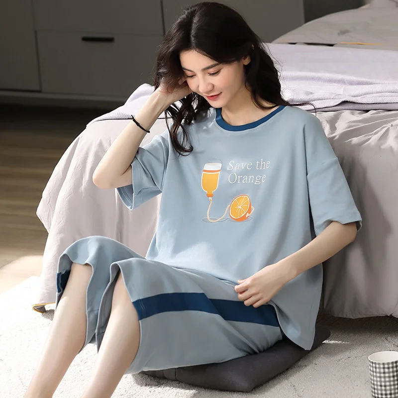 Pajamas Women's Pure Cotton Summer Thin Short Sleeve Capris Korean Cartoon Loose Students Can Go Out Home Suit home clothing
Pajamas Women's Pure Cotton Summer Thin Short Sleeve Capris Korean Cartoon Loose Students Can Go Out Home Suit home clothing