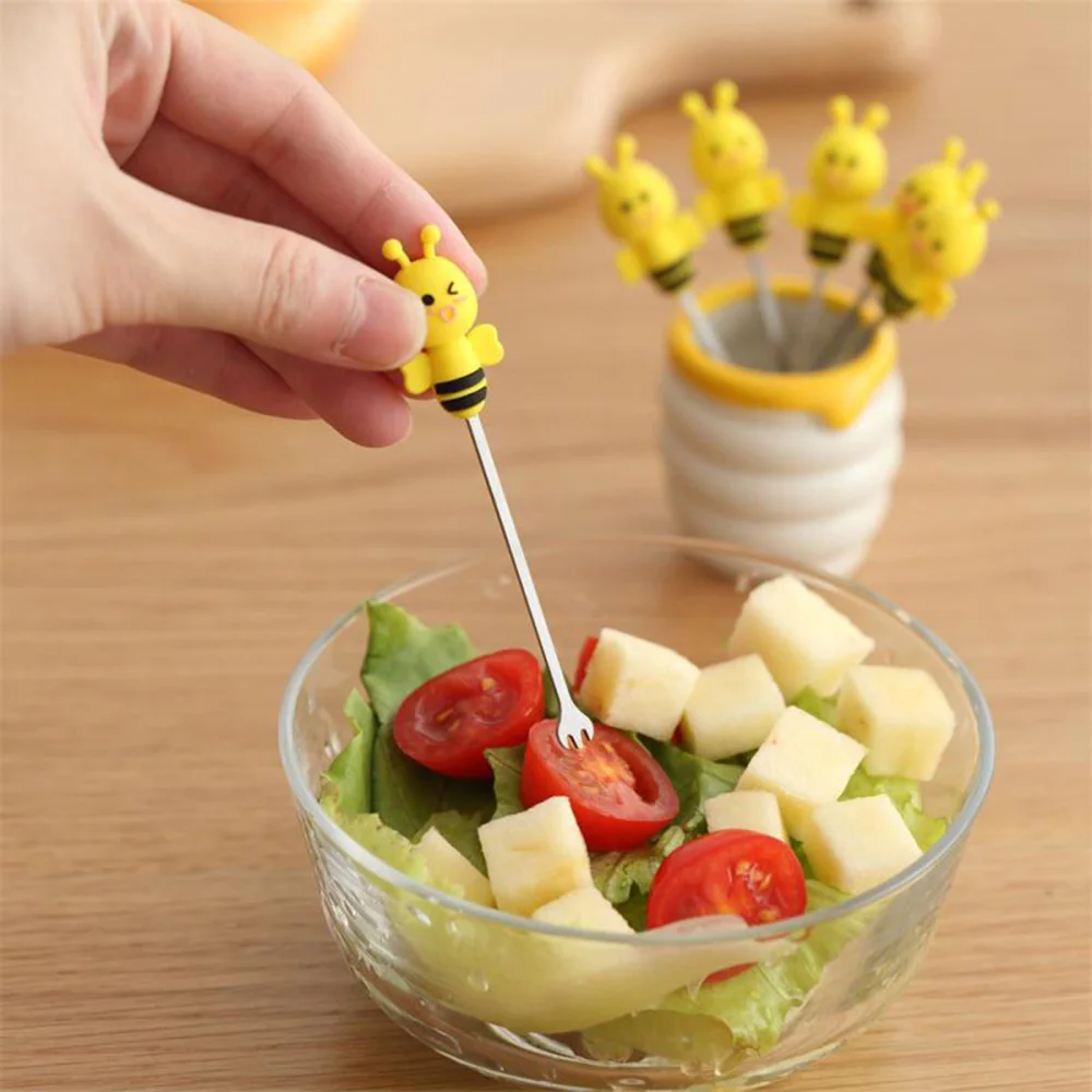 6pcs Silicone Bee Fruit Forks Set Stainless Steel Dessert Picks Forks with Ceramic Holder for Party and Daily Use 
6pcs Silicone Bee Fruit Forks Set Stainless Steel Dessert Picks Forks with Ceramic Holder for Party and Daily Use