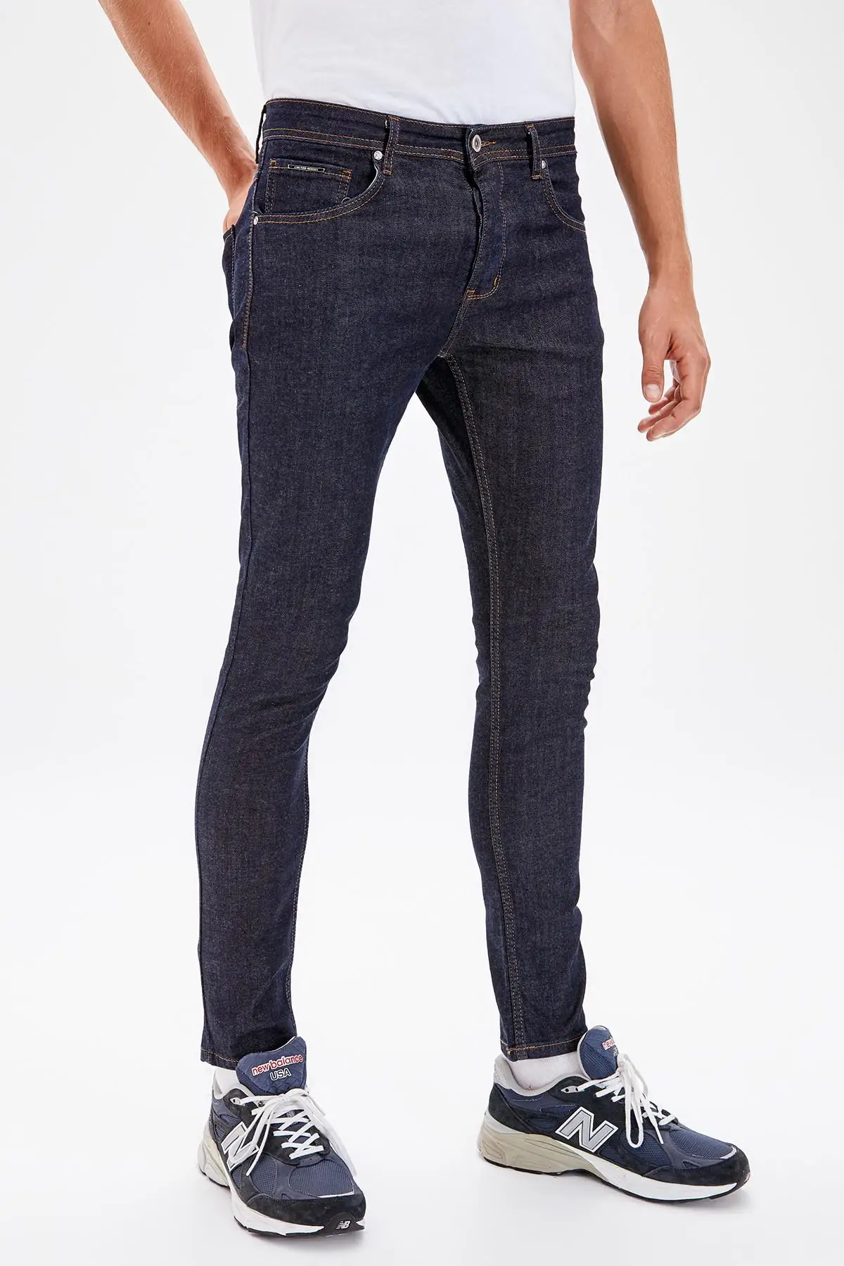 Фото Мужские темно синие джинсы скинни в краску Trendyol TMNAW20JE0131|Мужские джинсы| |
