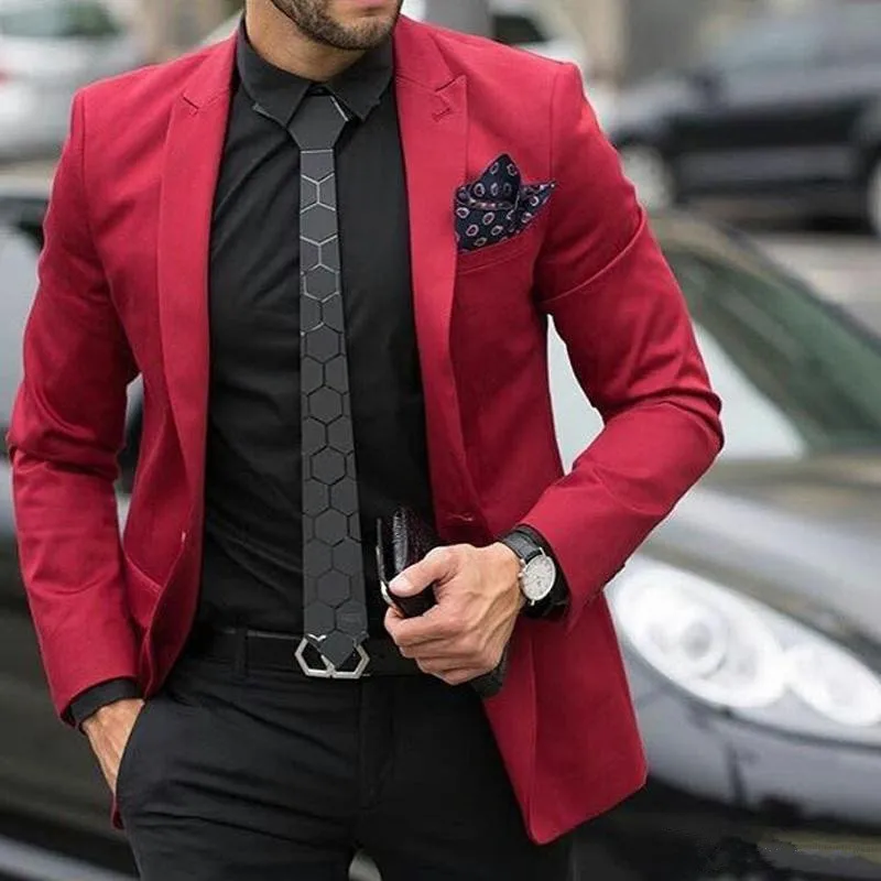 

Men Suits For Wedding Suits Groom Wear Bridegroom Attire Slim Fit Casual Tuxedo Best Man Blazer(Burgundy Jacket+Black Pants)