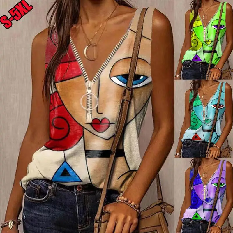 2021 Summer New Ladies Jacket Cartoon Face Casual Vest Zipper Printing Sleeveless Fashion T-shirt Woman Clothing WH09
2021 Summer New Ladies Jacket Cartoon Face Casual Vest Zipper Printing Sleeveless Fashion T-shirt Woman Clothing WH09