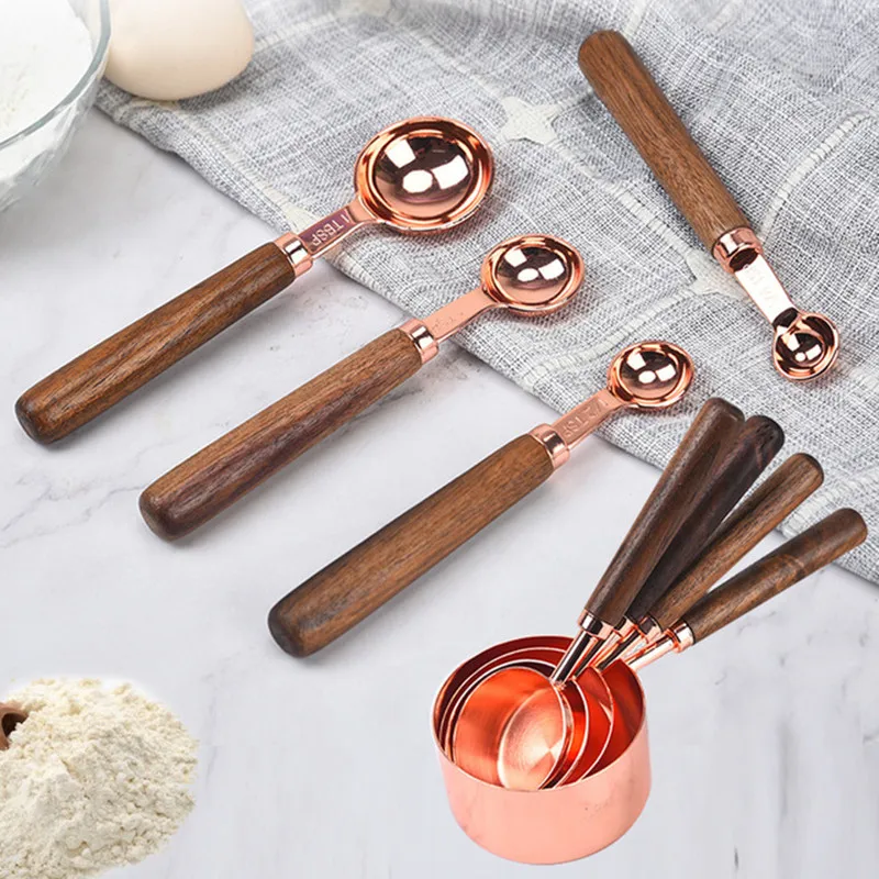 Rose Gold Measuring Spoon Cup with Wooden Handle Kitchen Utensils Baking Tools
Rose Gold Measuring Spoon Cup with Wooden Handle Kitchen Utensils Baking Tools