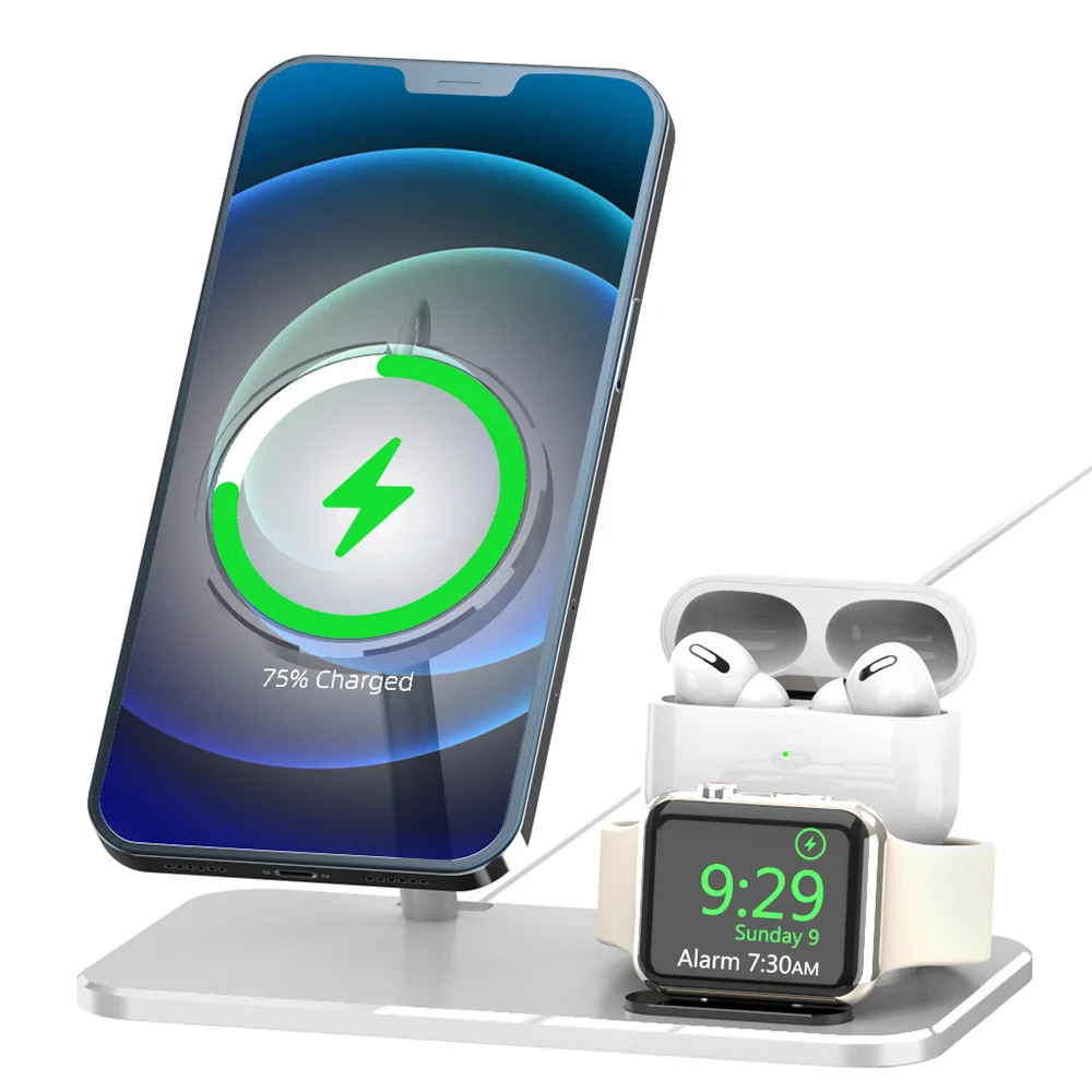 3 in 1 Wireless Charger Magnetic Phone Rotate Charger Stand Aluminum Alloy Earbud Watch Charging Dock for iPhone 12
3 in 1 Wireless Charger Magnetic Phone Rotate Charger Stand Aluminum Alloy Earbud Watch Charging Dock for iPhone 12