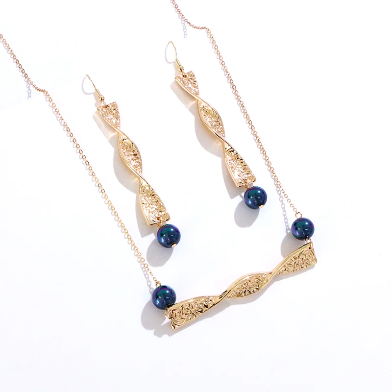 KOMI Polynesian Hawaiian Pohnpei Chuuk Marshall Style Glass Pearls Twisted Alloy Necklace Pendant Earrings Jewelry Set
KOMI Polynesian Hawaiian Pohnpei Chuuk Marshall Style Glass Pearls Twisted Alloy Necklace Pendant Earrings Jewelry Set