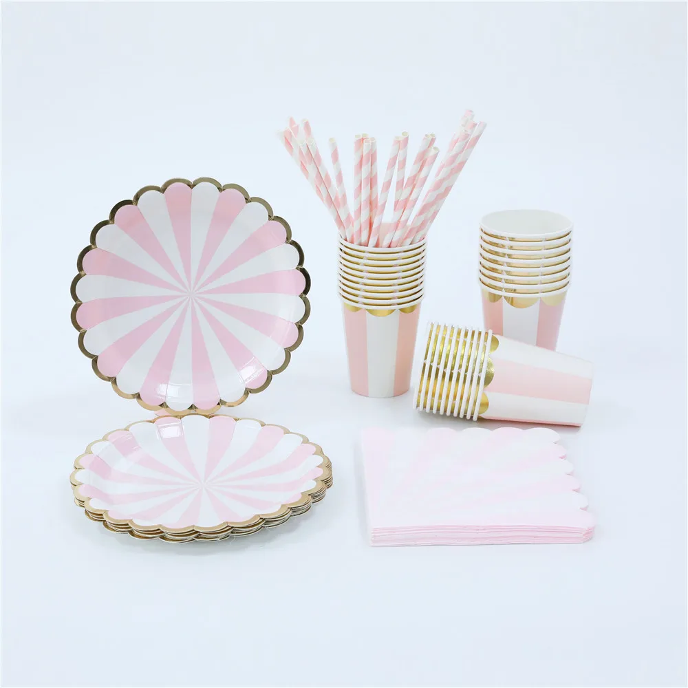 Gilding High-end Disposable Tableware Set Pink green Striped Paper Plates Cups Napkins Party Wedding Carnival Tableware Supplies
Gilding High-end Disposable Tableware Set Pink green Striped Paper Plates Cups Napkins Party Wedding Carnival Tableware Supplies