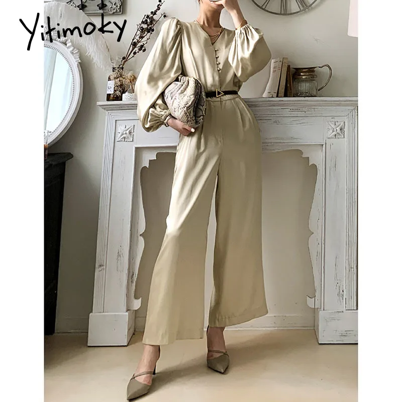 Yitimoky Wide Leg Jumpsuit Women Long Jump Suit One Piece Elegant Overalls Black Satin Office Lady Solid Fashion 2021 Spring New 
Yitimoky Wide Leg Jumpsuit Women Long Jump Suit One Piece Elegant Overalls Black Satin Office Lady Solid Fashion 2021 Spring New