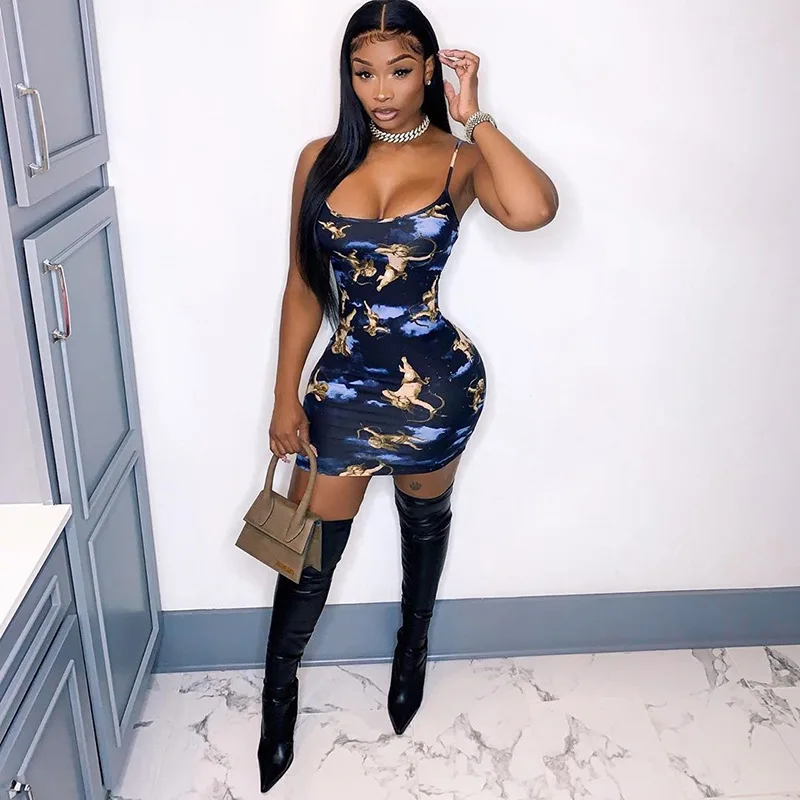 Women Sexy Bodycon Mini Dress, Fashion Angel Print Spaghetti Strap Sleeveless Cami Dress
Women Sexy Bodycon Mini Dress, Fashion Angel Print Spaghetti Strap Sleeveless Cami Dress