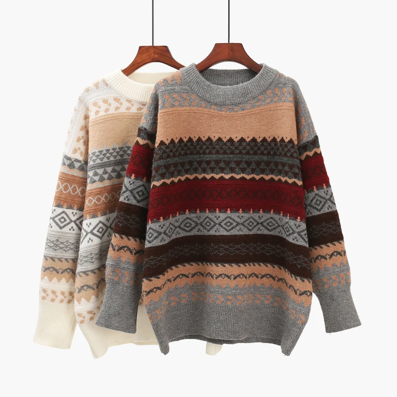 2020 Women Vintage Pullover and Sweaters Winter Loose Style Striped Pull Jumpers Korean style Knitwear Casual Tops Femme
2020 Women Vintage Pullover and Sweaters Winter Loose Style Striped Pull Jumpers Korean style Knitwear Casual Tops Femme