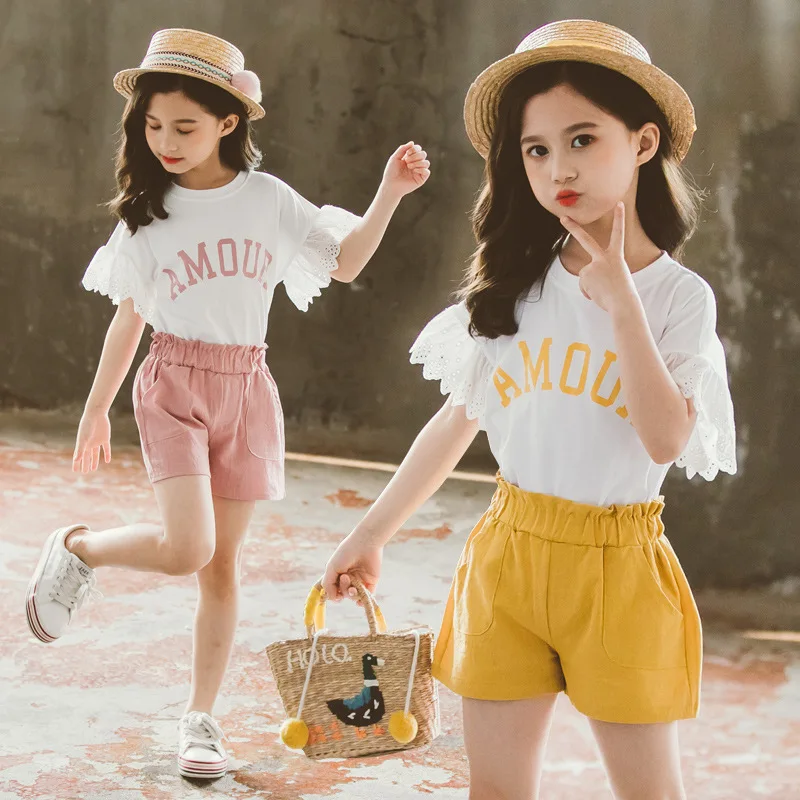 Children Clothing Sets Summer Girls Sports Suit Outfits Lovely Flying Sleeve T Shirt + Shorts 2Pcs Baby Girls Clothes 3-12 Yrs
Children Clothing Sets Summer Girls Sports Suit Outfits Lovely Flying Sleeve T Shirt + Shorts 2Pcs Baby Girls Clothes 3-12 Yrs