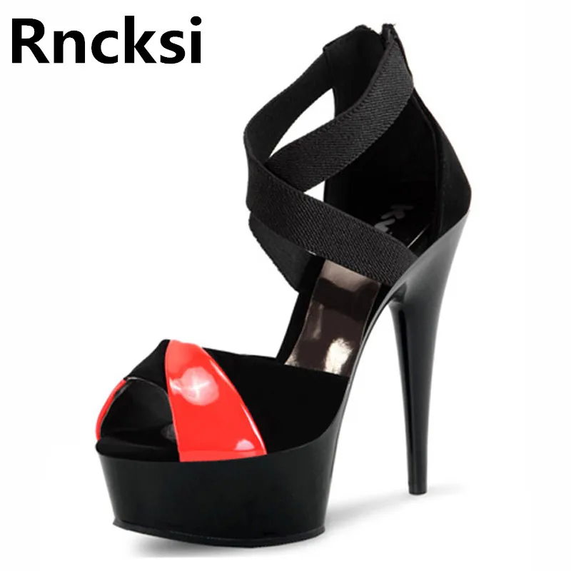 

Rncksi новые летние женские сандалии для танцев на шесте, обувь вечерние, сандалии для ночного клуба, вечеривечерние, высокий каблук 15 см, танцевальная обувь на платформе