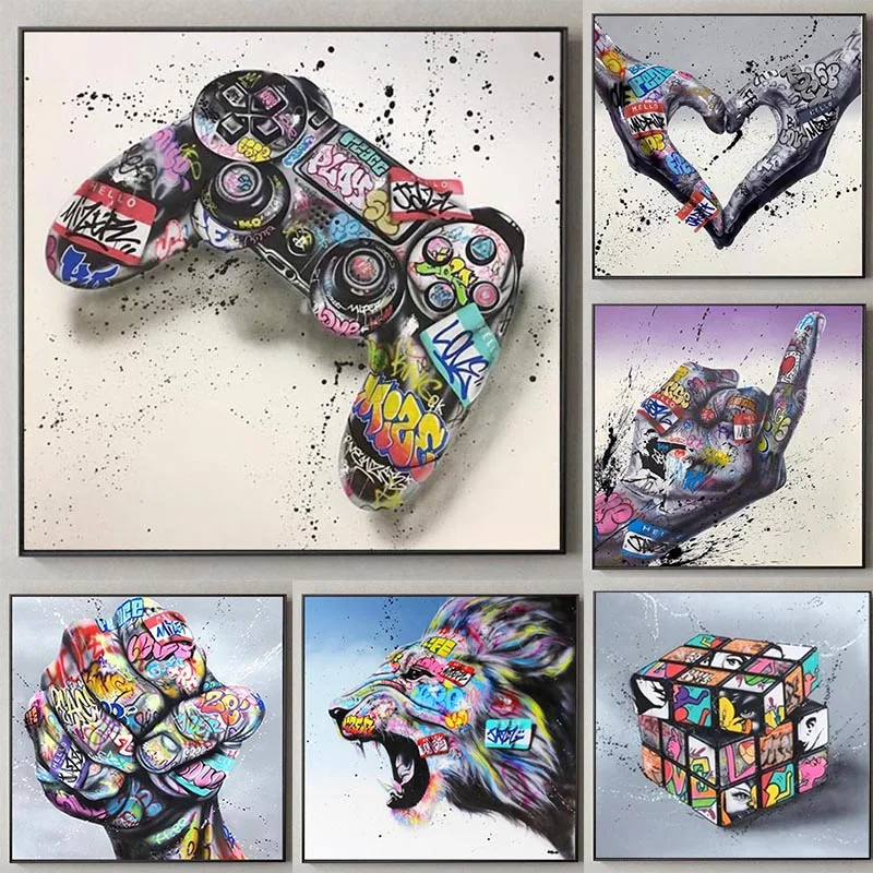 Graffiti Art Gamepad Canvas Painting Abstract Game Handle Art Posters and Print Wall Art Picture for Home Kid's Room Decoration
Graffiti Art Gamepad Canvas Painting Abstract Game Handle Art Posters and Print Wall Art Picture for Home Kid's Room Decoration