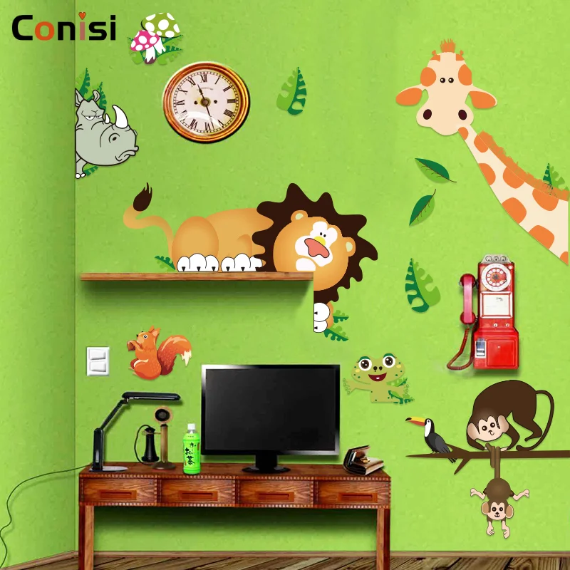 Conisi Cartoon Animals Wall Art Decals PVC Lion Monkey Frog Rhinoceros Wall Sticker Nursery Kids Room Decoration Home Decor
Conisi Cartoon Animals Wall Art Decals PVC Lion Monkey Frog Rhinoceros Wall Sticker Nursery Kids Room Decoration Home Decor
