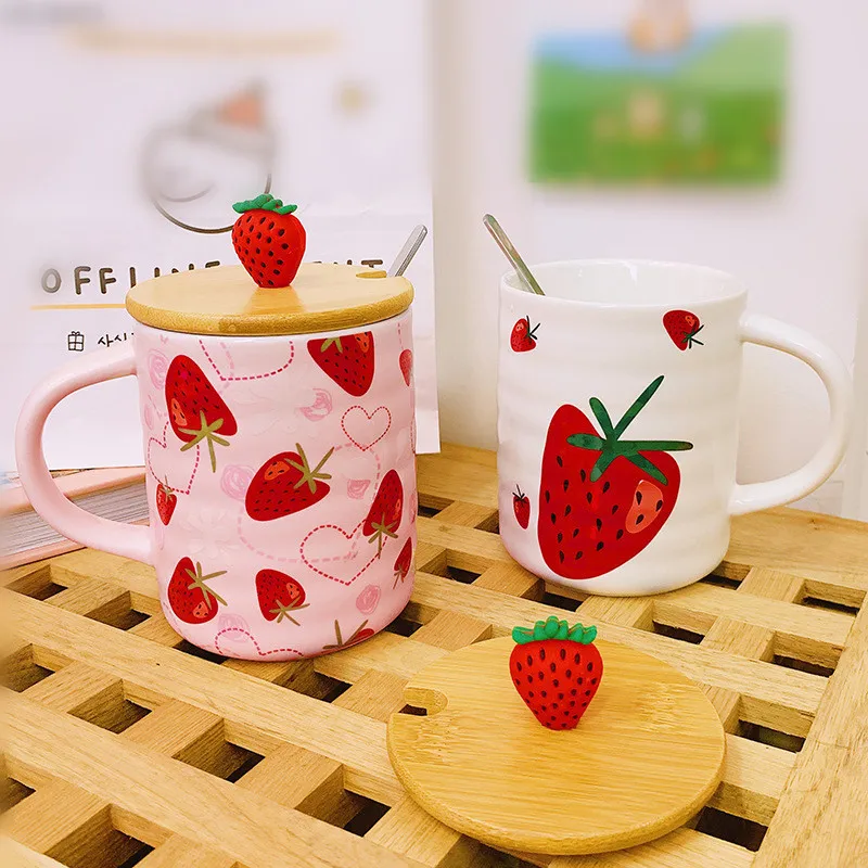 450ml Lovely Strawberry Pattern Ceramic Mug With Lid Spoon Action Figure Cartoon Cute Coffee Milk Tea Water Cup Breakfast Cups
450ml Lovely Strawberry Pattern Ceramic Mug With Lid Spoon Action Figure Cartoon Cute Coffee Milk Tea Water Cup Breakfast Cups