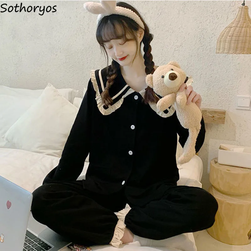 Pajama Sets Women Print Long Sleeve Button-up Tops Loose Bottoms Ruffles Kawaii Girls Comfortable Lounge Casual Pajamas Set New
Pajama Sets Women Print Long Sleeve Button-up Tops Loose Bottoms Ruffles Kawaii Girls Comfortable Lounge Casual Pajamas Set New