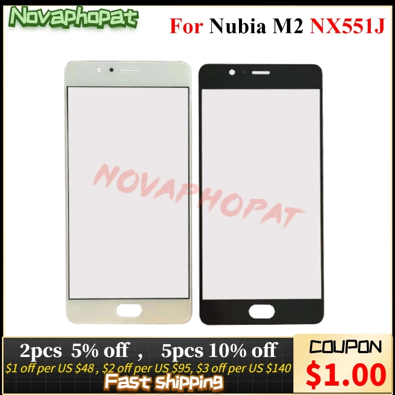 

Novaphopat Black White Digitizer LCD Display Outer Front Glass Panel For ZTE Nubia M2 NX551J Touch Screen Sensor Glass lens