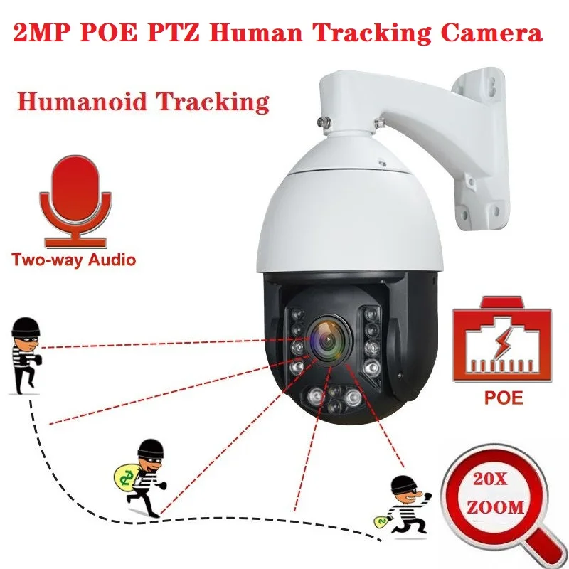 

Home CCTV Mini Speed Dome POE 2MP Auto Tracking PTZ Camera 20X Optical Zoom 1080P IP Camera P2P View IR 150M H.265 ONVIF Seetong