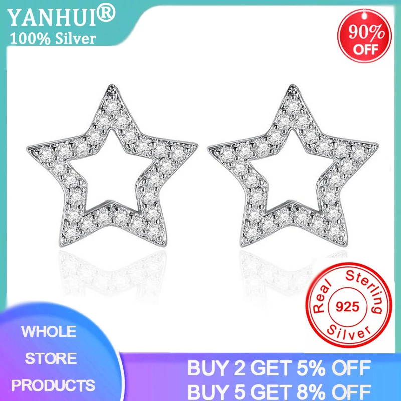 YANHUI New Arrival Authentic 925 Sterling Silver Exquisite Zircon CZ Star Stud Earrings Women Gift Fine Jewelry Oorbel Bijoux
YANHUI New Arrival Authentic 925 Sterling Silver Exquisite Zircon CZ Star Stud Earrings Women Gift Fine Jewelry Oorbel Bijoux