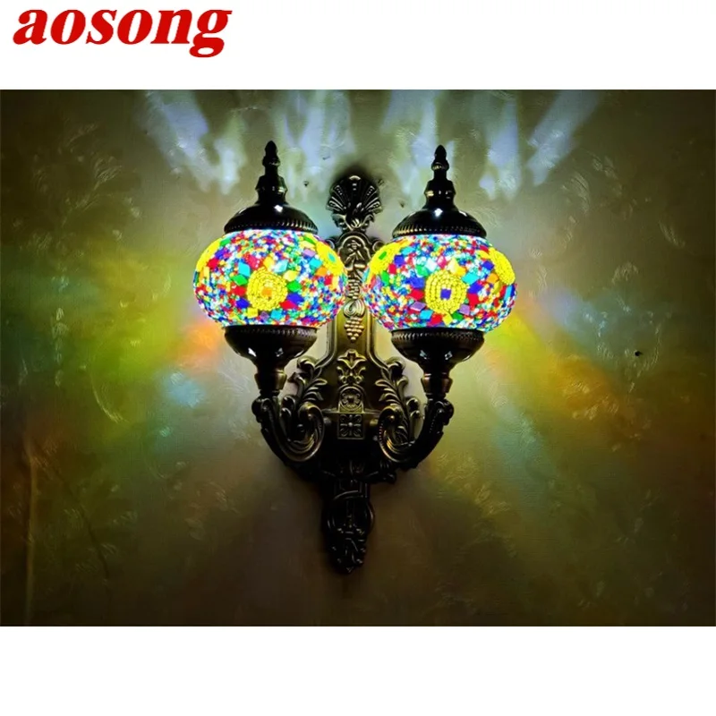 

AOSONG Aethnic Style Double Wall Lamps Retro Nostalgic Romanticheaded Indoor Decorative For Corridor Bedroom