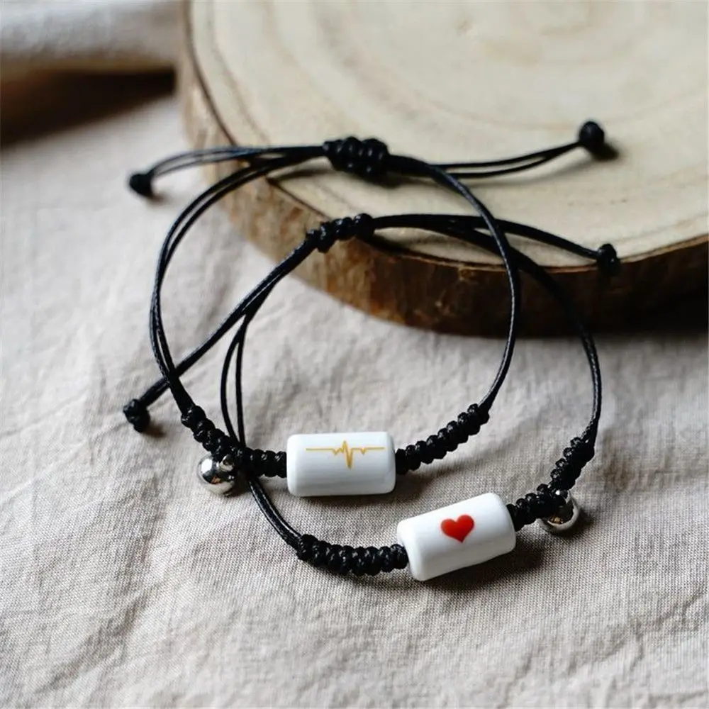 

2Pcs Magnetic Heartbeat Couple Bracelet Boyfriend Girlfriend Women Girl Adjustable Hand Rope Woven Bangle Jewelry Gift