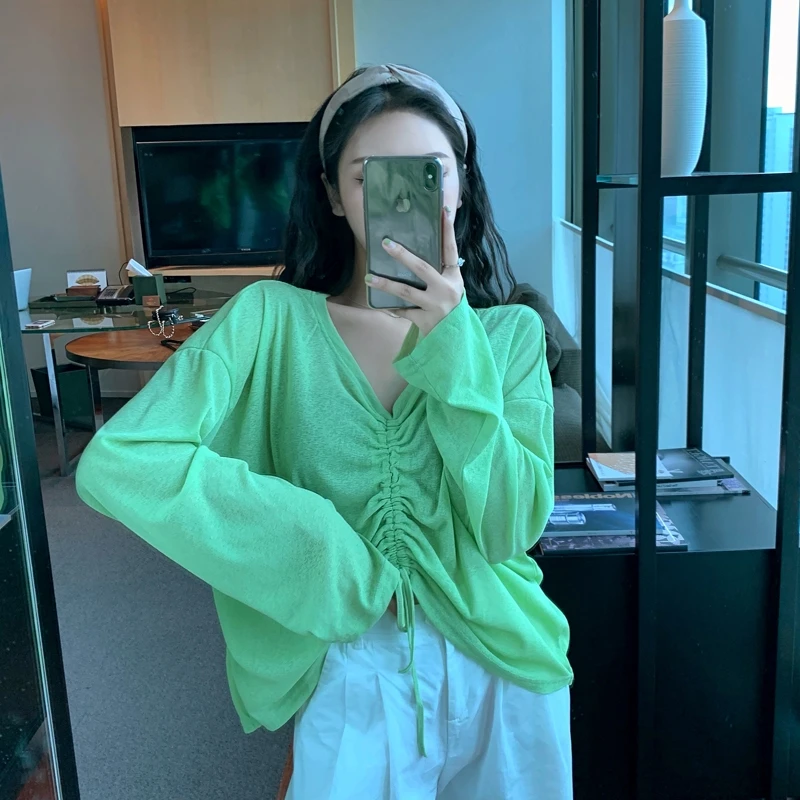 Avocado Green Drawstring Top Xuan Ya Spring/Summer Sun Protection Super Fairy Ins Trendy Long Sleeve Thin Blouse Ice Silk
Avocado Green Drawstring Top Xuan Ya Spring/Summer Sun Protection Super Fairy Ins Trendy Long Sleeve Thin Blouse Ice Silk