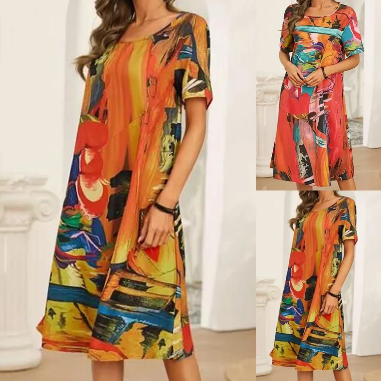 Fashion Women Casual Plus Size Colorful Print Dress Sexy Female Short Sleeves O-Neck Loose Beach Dress Vintage Floral Vestidos
Fashion Women Casual Plus Size Colorful Print Dress Sexy Female Short Sleeves O-Neck Loose Beach Dress Vintage Floral Vestidos