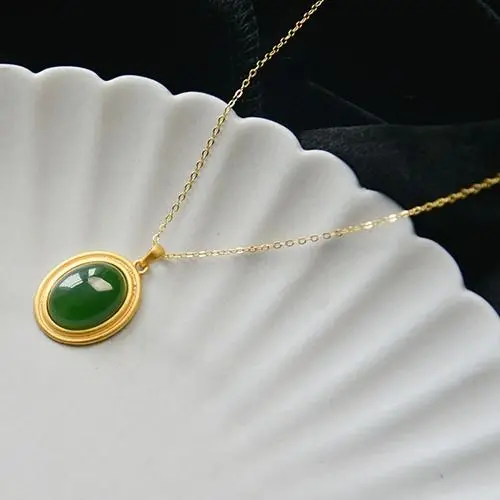 Biying Natural Hetian Jade Green Jade Pendant S925 Sterling Silver Oval Jade Necklace Simple Big Name
Biying Natural Hetian Jade Green Jade Pendant S925 Sterling Silver Oval Jade Necklace Simple Big Name