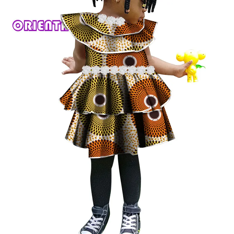 Cute African Girl Dress Kids Children Print Floral with White Flower Bazin Riche Summer Africa Dresses WYT79 | Тематическая одежда