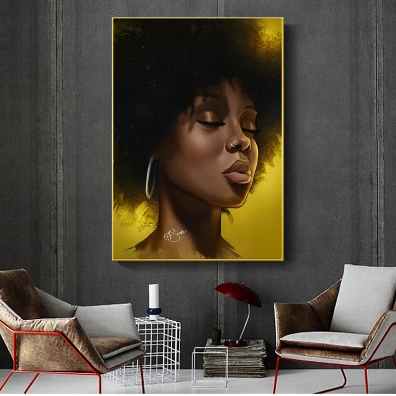 Golden African Woman Oil Painting on Canvas Posters and Prints Scandinavian Wall Art Picture for Living Room Home Decoration 
Golden African Woman Oil Painting on Canvas Posters and Prints Scandinavian Wall Art Picture for Living Room Home Decoration