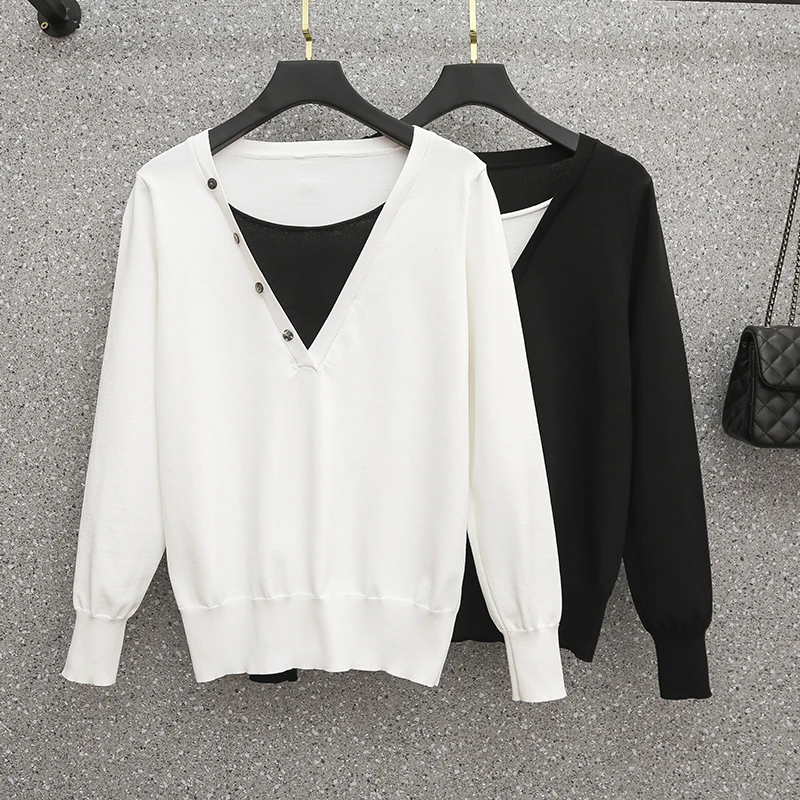 Black White Ice Silk Plus Large Size Oversize Korean Style Fashion Pullovers For Autumn Women'S Clothing Ladies Sweater 2021 Top
Black White Ice Silk Plus Large Size Oversize Korean Style Fashion Pullovers For Autumn Women'S Clothing Ladies Sweater 2021 Top